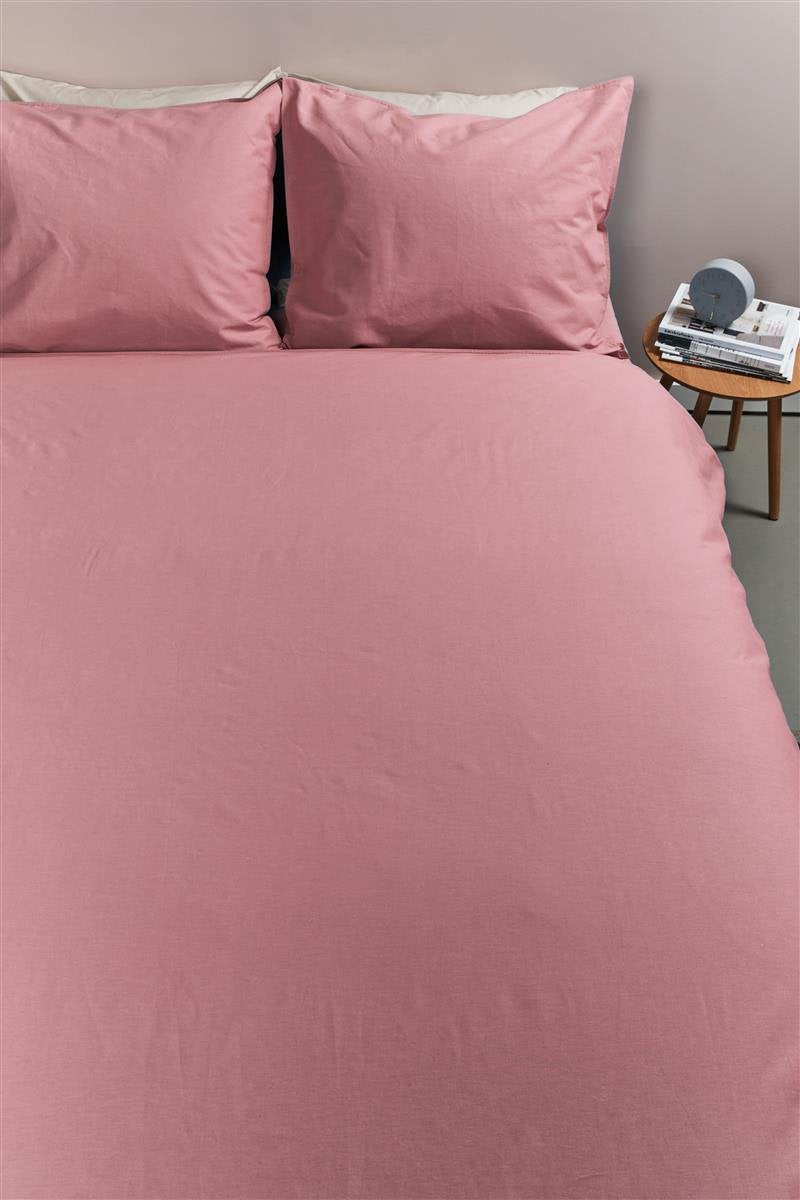 Ambiante cotton uni dekbedovertrek - effen - lits-jumeaux xl - 260x200 220 cm - roze