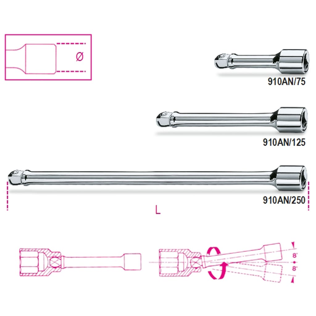 Beta Tools Tools Verlengstuk zwenkbaar 3 8 910AN 250