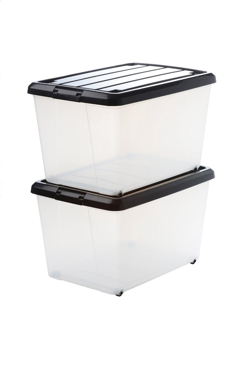 Iris rollerbox opbergbox - 50l - kunststof - transparant zwart - set van 2
