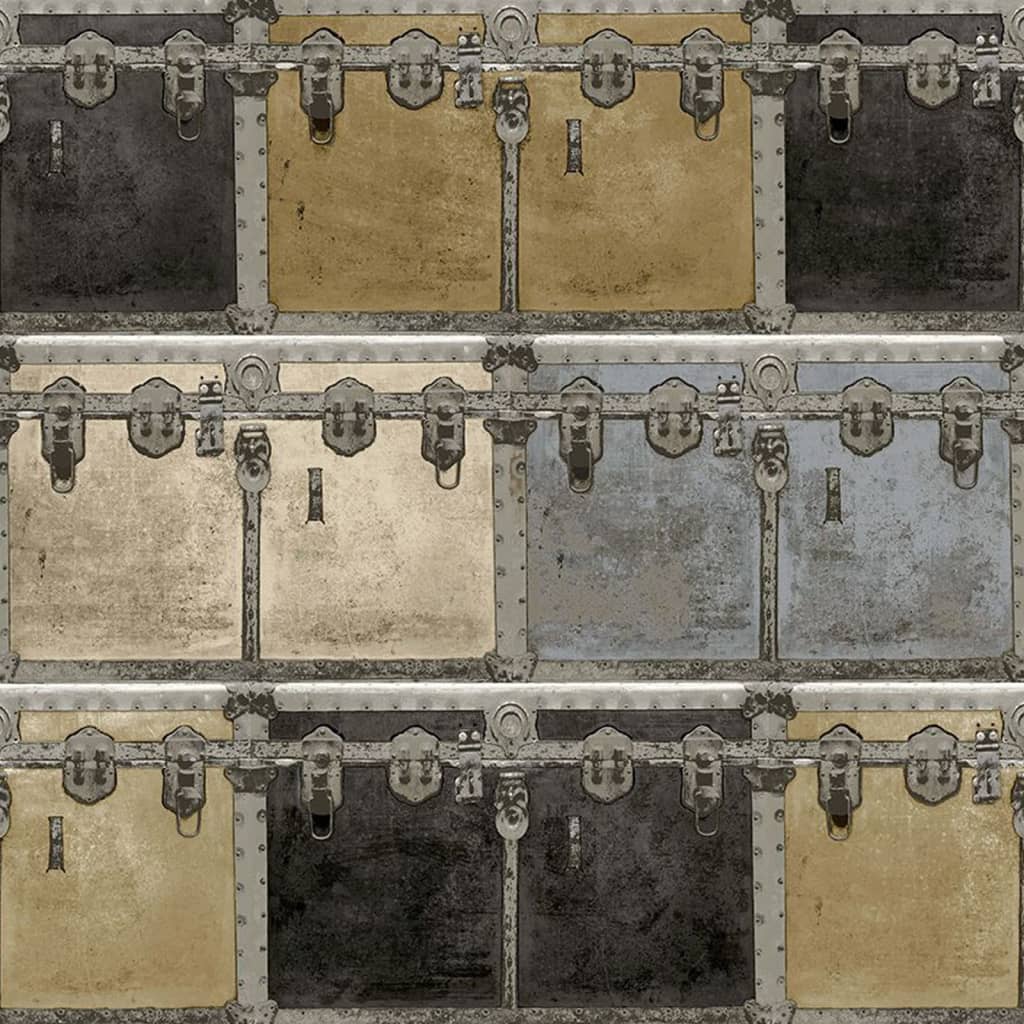 Noordwand wallpaper Freunde Kaffeeboxen und Schlösser metallisch und beige
