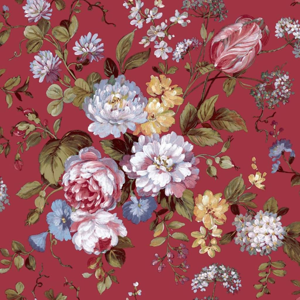 North Wall Noord Wallpaper Blooming Garden 6 fiori rosso e blu