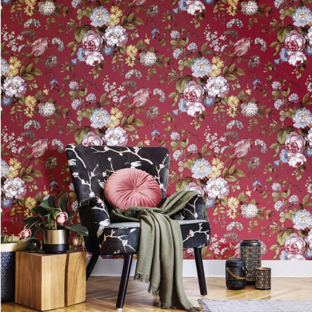 North Wall Noord Wallpaper Blooming Garden 6 fiori rosso e blu