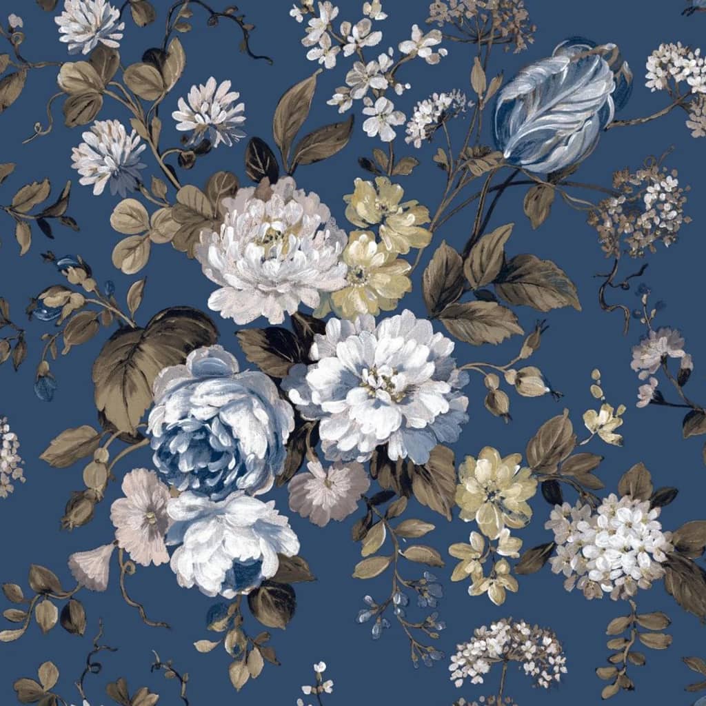 North Wall Noord Wallpaper Blooming Garden 6 fiori blu e marrone