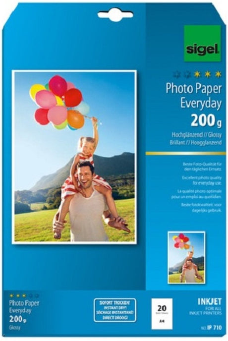 Sigel Inkjet-Fotopapier – Everyday Plus – A4 – Hochglanz – 200 Gramm – 20 Blatt – SI-IP710
