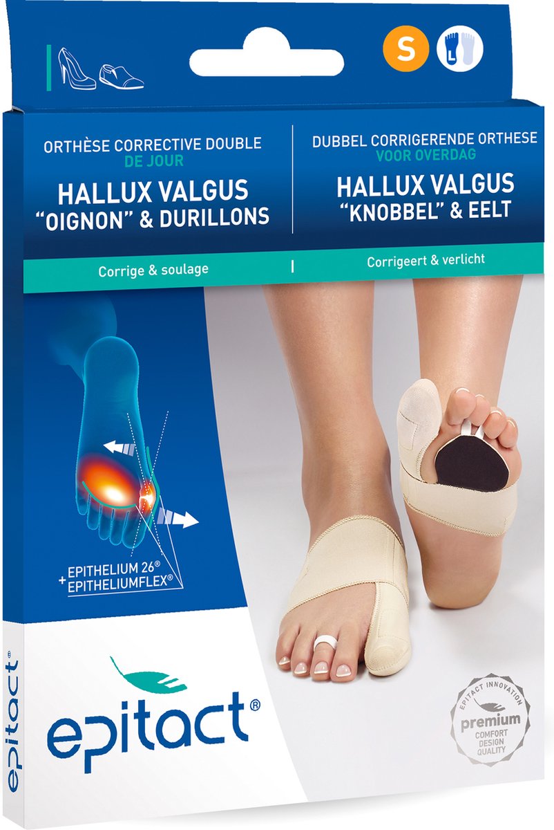 Epitact corrigerende hallux valgus orthese met dubbele werking - maat s - links - tegen knobbelpijn en eelt - 1 stuk