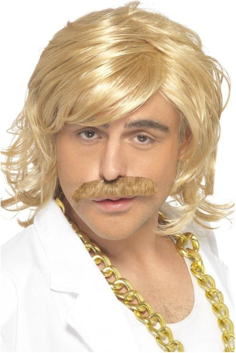 Smiffys Karnevalsperücke für Herren – Sjonnie Deutschland – mit Matte und Schnurrbart – blond – 80er-Jahre