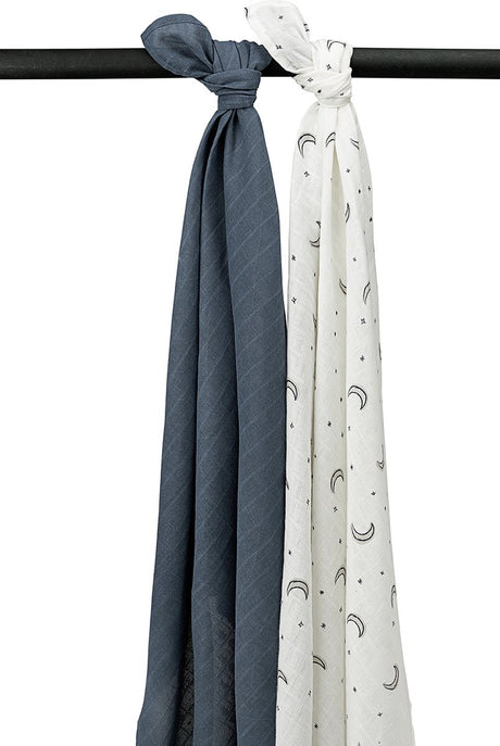 Meyco baby moon swaddle - 2-pack - hydrofiel - indigo - 120x120cm