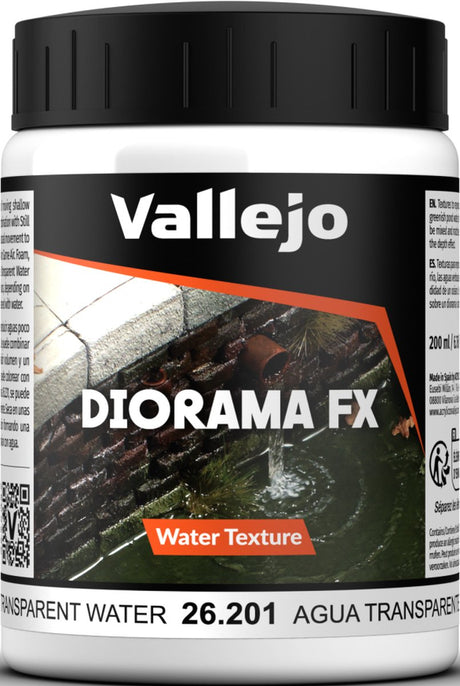 Vallejo Modellbaudekoration – 26201 Wassertexturen 201 – transparentes Wasser – 200-ml-Effektglas