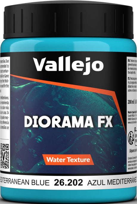 Vallejo Modellbaudekoration – 26202 Wassertexturen 202 – Mittelmeerblau – 200-ml-Effektglas