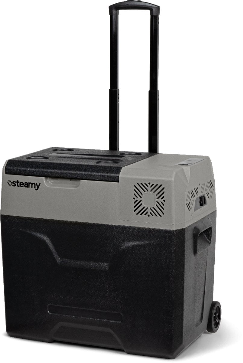 Steamy -e single zone elektrische compressor koelbox op wielen - 47 liter - 12v en 230v - voor auto en camping - grijs