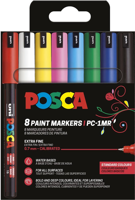 Posca paintmarker pc-1mr - 0,7 mm - uni mitsubishi pencil - etui van 8 stuks in geassorteerde basiskleuren