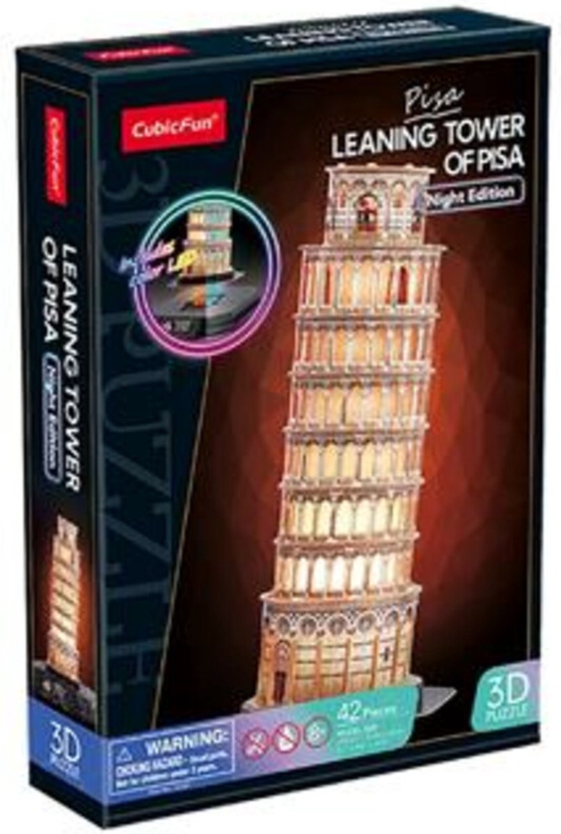 Würfelspaßiges 3D-Puzzle Turm von Pisa mit LED-Beleuchtung