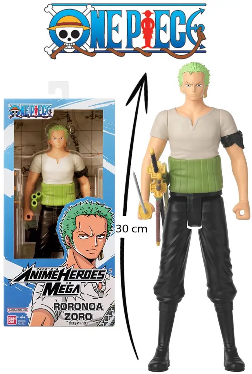 Bandai – Anime-Helden – One Piece – Anime Heroes Mega 30 cm große Zoro-Figur – große bewegliche Figur – Roronoa Zoro Manga-Figur – One Piece, offizielle Lizenz – Spielzeug für Kinder ab 4 Jahren – 38332