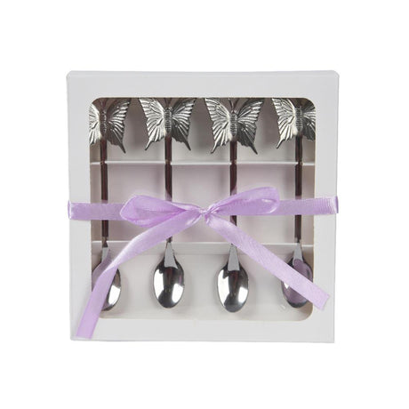 Decoris Schmetterlings-Teelöffel-Set, 4-teilig, Edelstahl