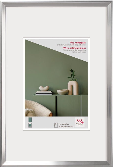 Walther Wunsch - Kunststoffrahmen - Fotoformat 30x40 cm - Kunstglas - Silber