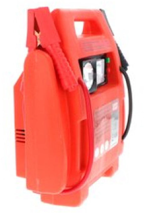 Starthilfe von Carpoint – 12 Volt – mit Luftkompressor – Spitzenleistung 400 A – Laden mit 230 Volt oder 12-Volt-Adapter – maximaler Kompressordruck 18 bar 260 psi – integrierte LED-Beleuchtung – Abmessungen 365 x 345 x 175 mm