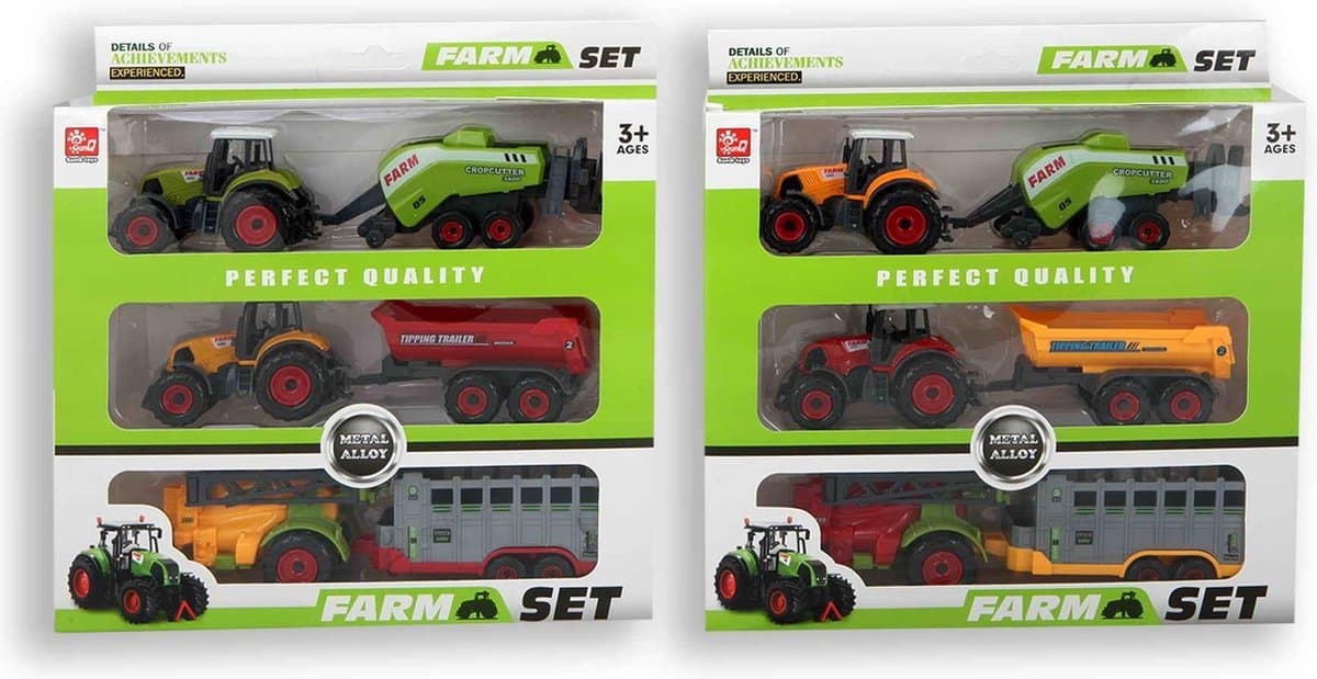 Jonotoys 6-teiliges Traktor-Set mit 2 Traktoren und 4 Anhängern