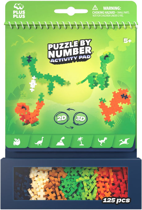 Plus-Plus Activity Pad Dinosaurier Puzzle nach Zahlen – Bauspielzeug Dinosaurier – Konstruktionsspielzeug – Set mit Bausteinen – 4347 ab 5 Jahren