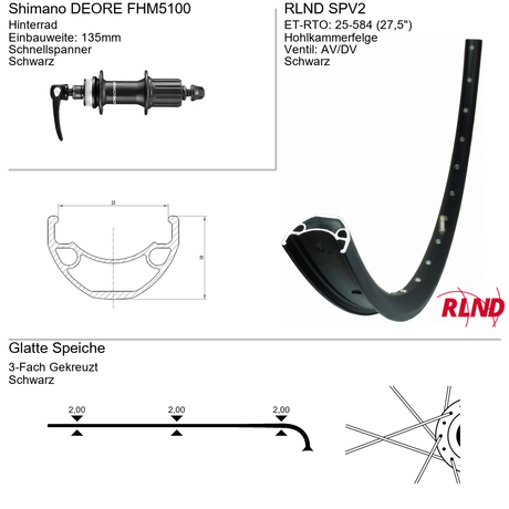 Roland achterwiel 25-584 27.5 zwart cassette 8 9 10v schijfrem centerlock qr spv2 shimano deore fh-m5100