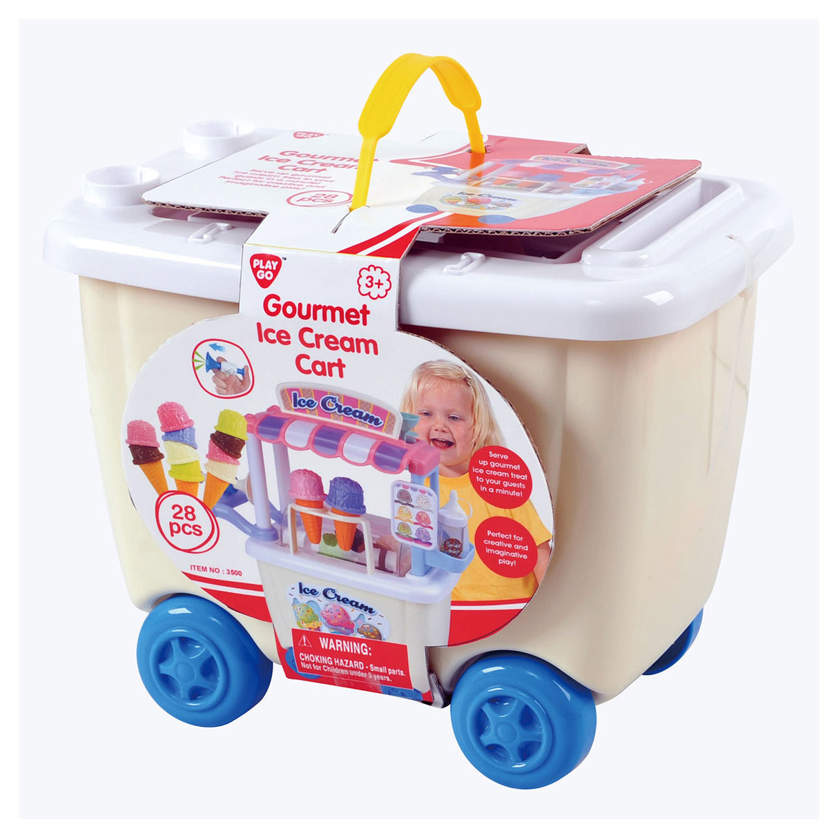 Playgo-Spielzeugladen für Kinder – Schiebewagen – Eisstand mit Eis – Tonset – Eiscreme-Ton