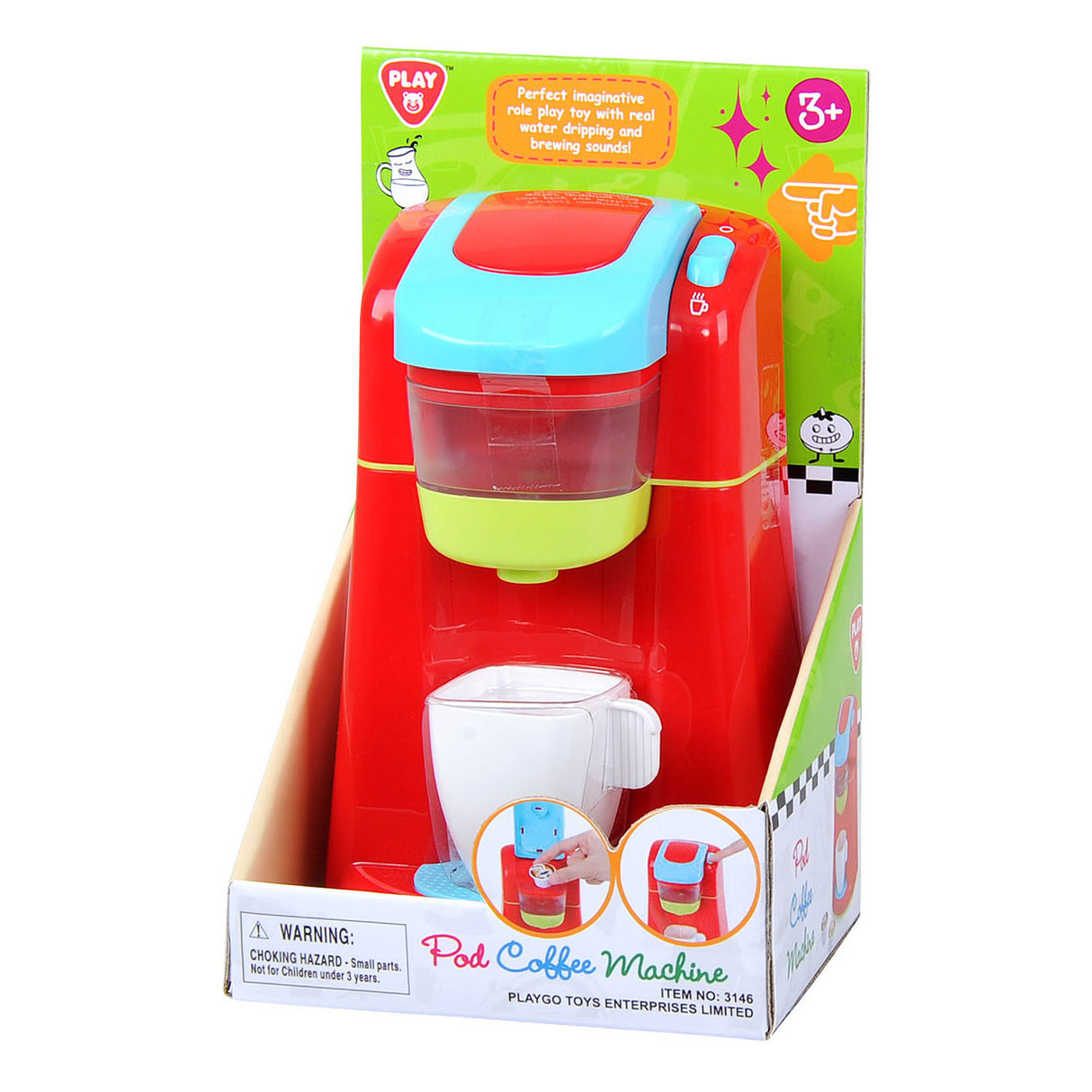 Juega la máquina de café roja con tazas, 4dlg.