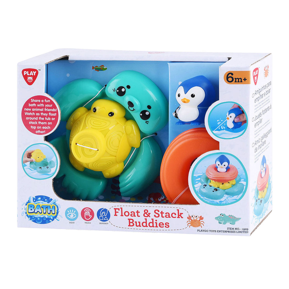 Spil Bath Toy Stack og flydende marine dyr, 4dlg.