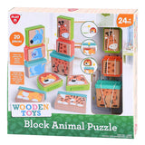 Playgo Play Holzblock-Puzzle Tiere, 20 Teile.