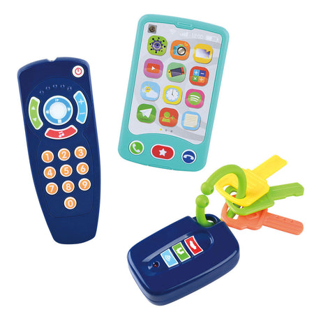 Spielspielzeug für Babys, Schlüssel, Fernbedienung und Telefon, 3-teilig.