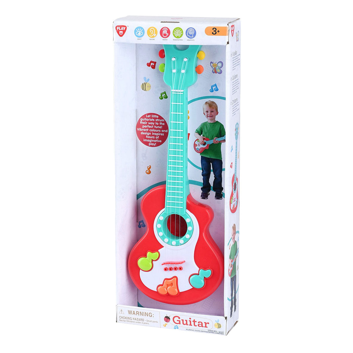 Spielen Sie Gitarre mit roten Musiknoten