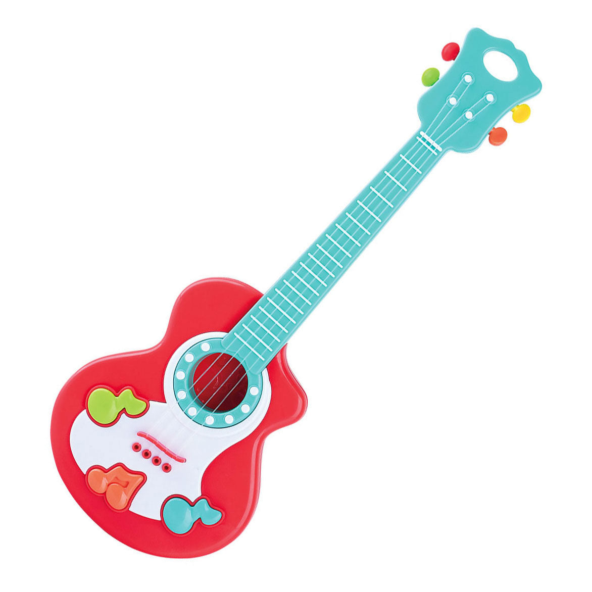 Tocar la guitarra con notas musicales rojo