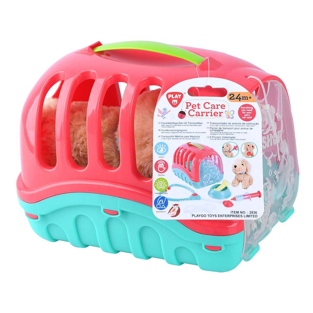 Playgo Tier-Reisekäfig mit Kuscheltier-Welpe – 7-teilig.