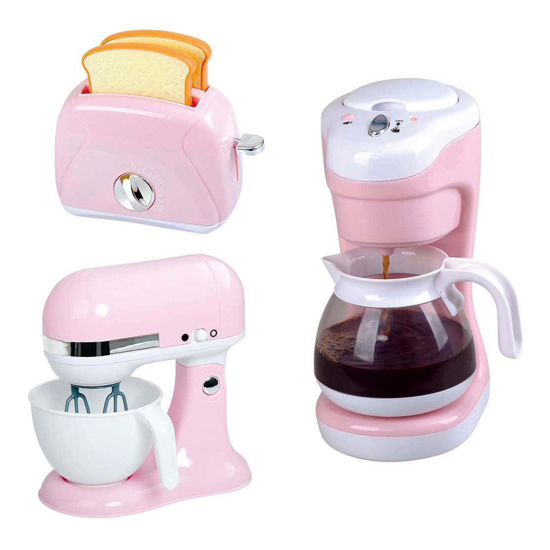 Playgo Küchenmixer – Kaffeemaschine und Toaster rosa – 7 Stück.