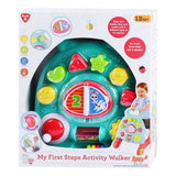 Playgo-Aktivitätslaufwagen aus Kunststoff mit Lernspielzeugen.
