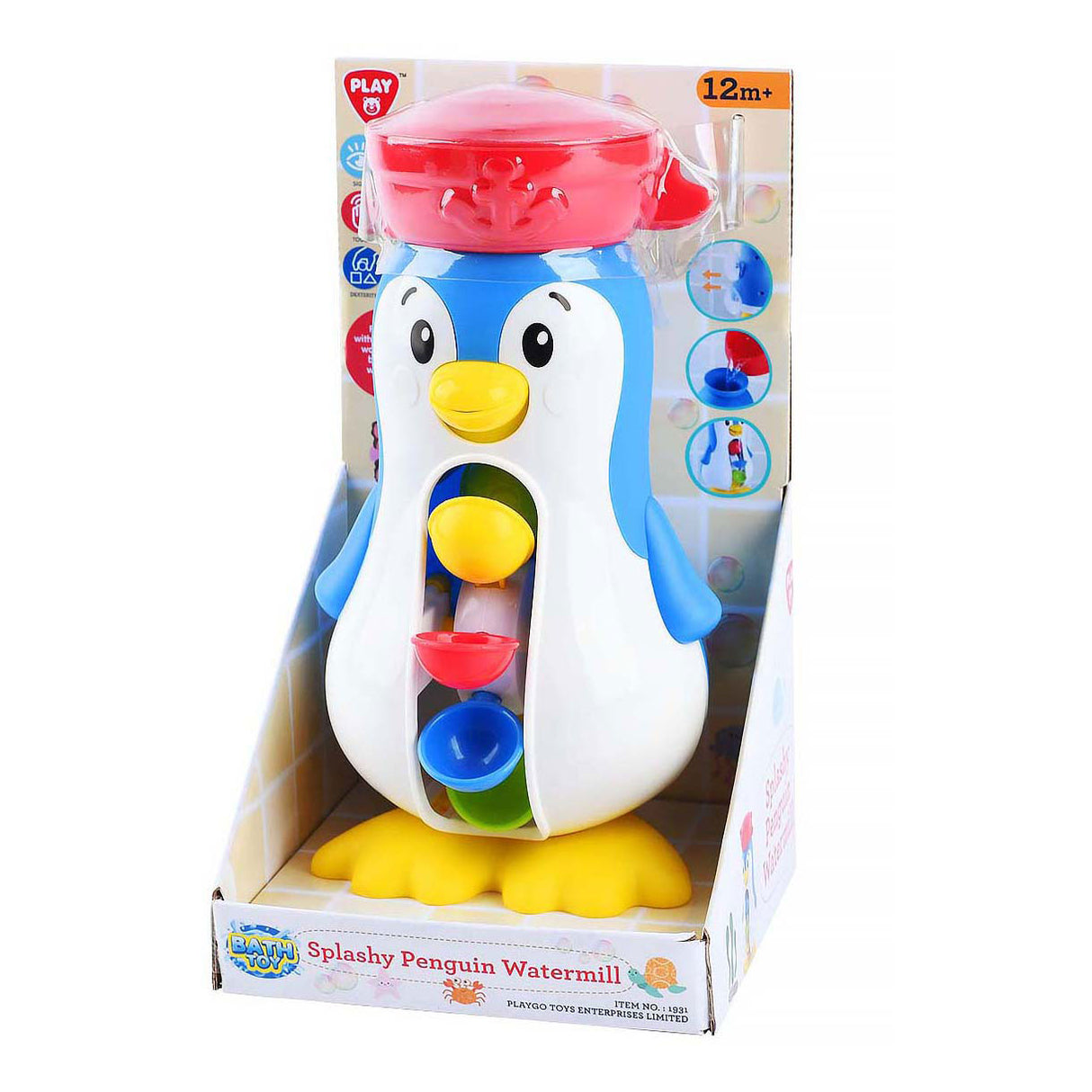 Playgo badspeelgoed spetterende pinguïn watermolen
