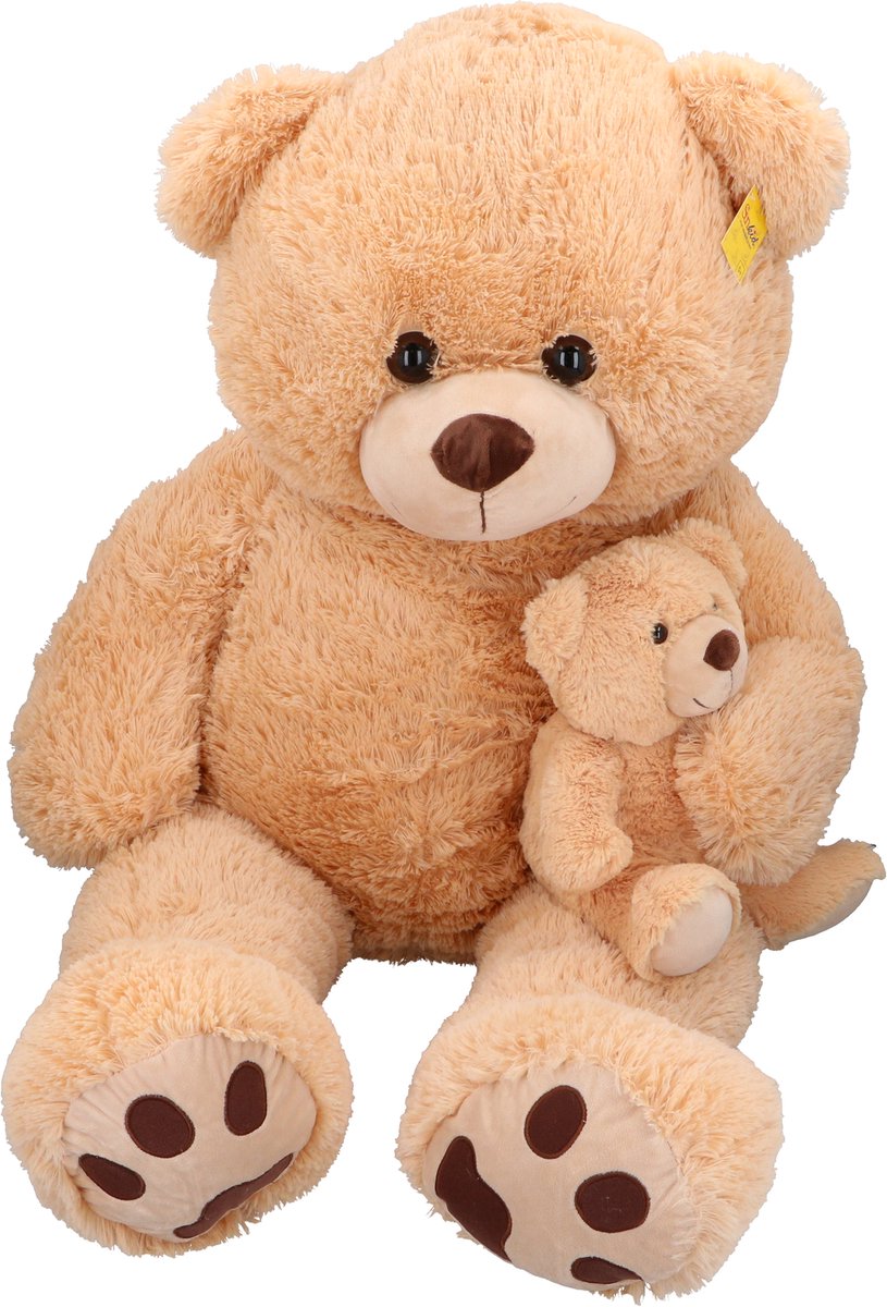 Sunkid Teddybär – 130 cm – großer Teddybär mit kleinem Teddy – Teddybär xxl – Plüschbär für Kinder und Dekoration – Beige