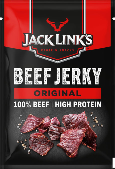 Jack Link's Original Beef Jerky – hoher Proteingehalt – 100 % Rindfleisch – hoher Proteingehalt – idealer Proteinsnack – für zwischendurch, unterwegs oder zum Sport – 12x25g