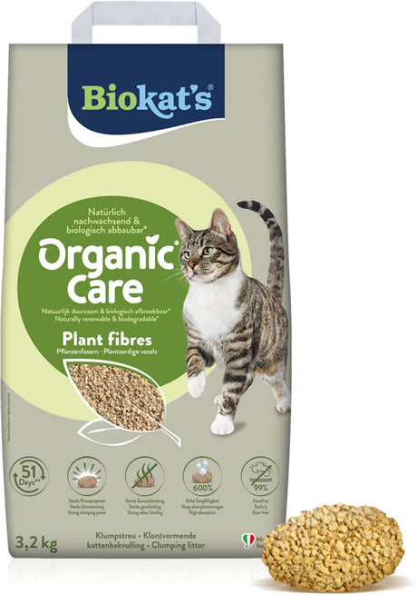 Biokat's Bio-Pflege-Pflanzenfasern – 3,2 kg – Katzenstreu – klumpend – ohne Geruch
