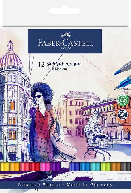 Faber-Castell – Duo-Aquarellmarker – Goldfaber – Set 12 Stück – Pinsel 0,6 mm – FC-164612