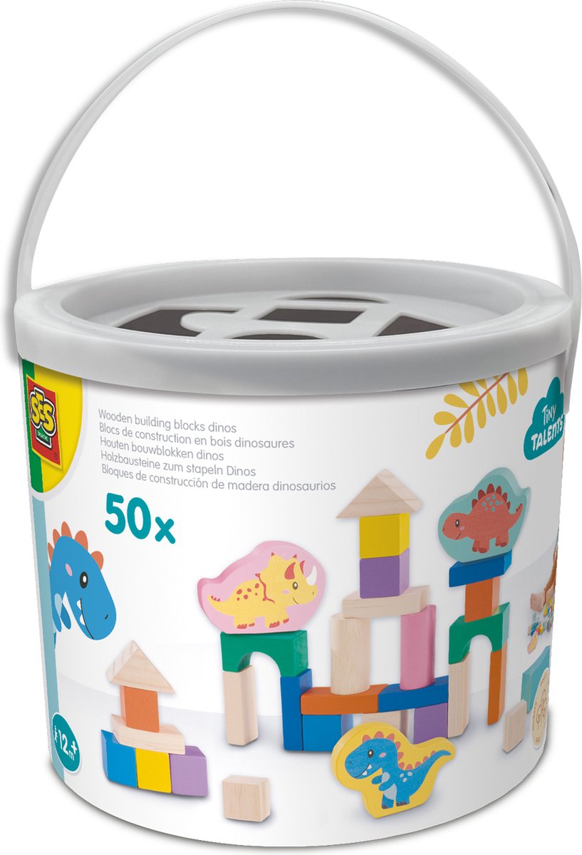 Sechs Holzbausteine ​​Dinosaurier, 50 Stück.