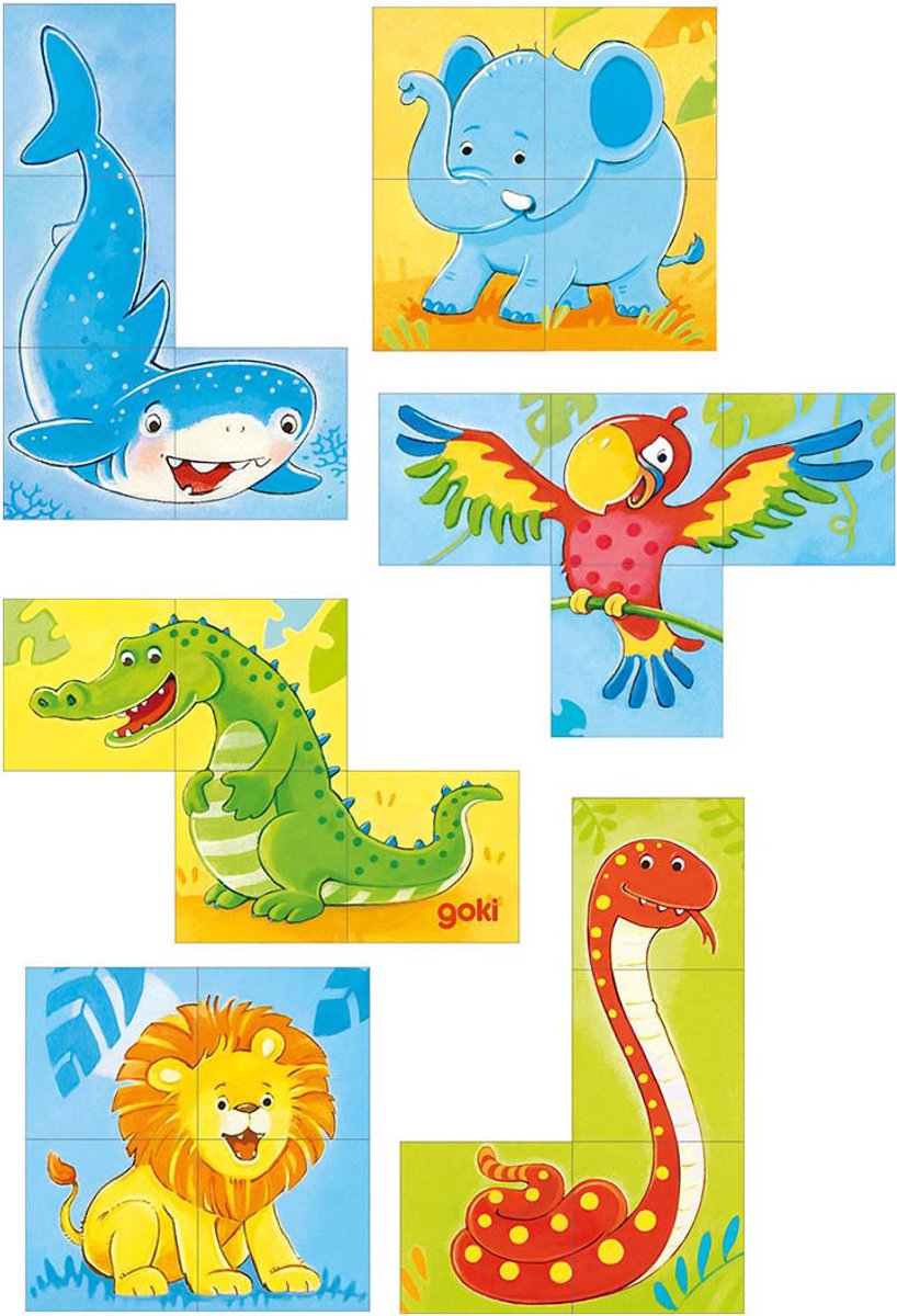 Goki Holzblock -Puzzle Wildtiere, 4st.