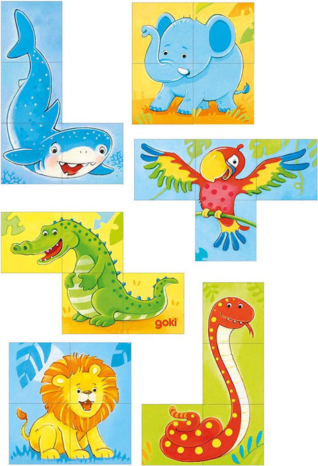 Goki Holzblock -Puzzle Wildtiere, 4st.