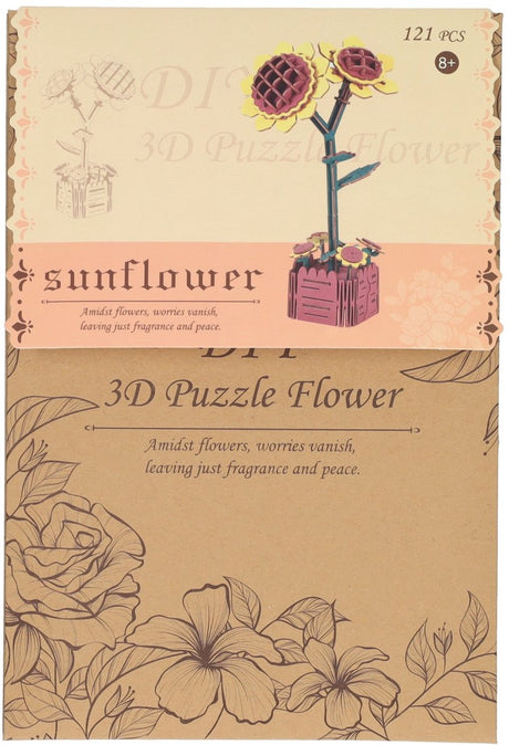 3D-Bausatz Sonnenblumen aus Holz - 121 Teile.