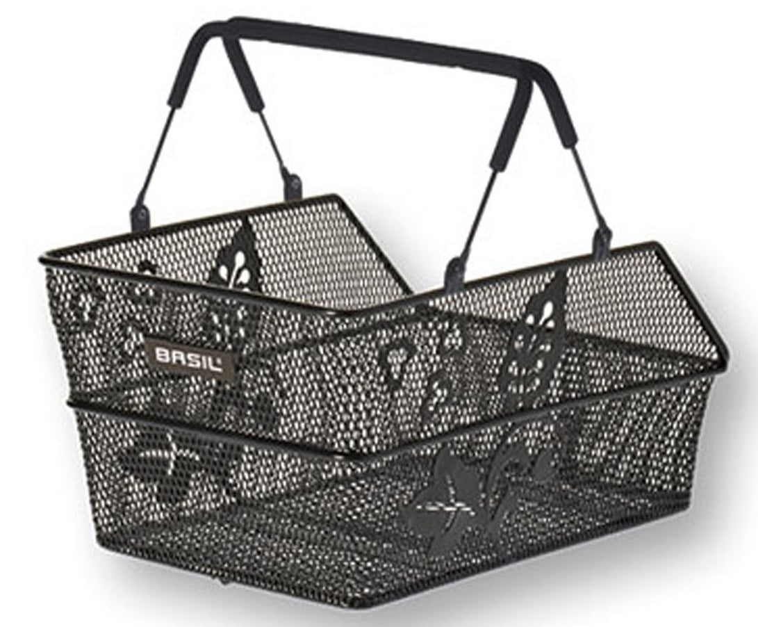 Basil Cento S Flower Multi - Bicycle Basket - On the Back - Small - Svart