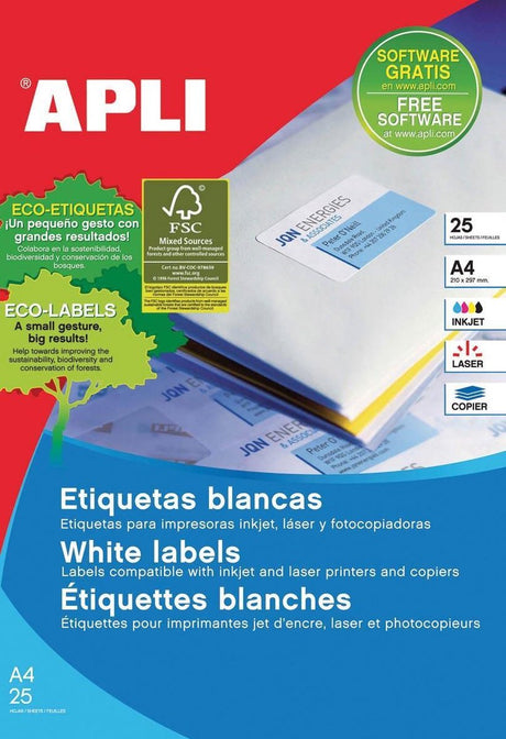 Apli Aufkleber Etiketten 10199 weiß 35,6 x 16,9 mm A4 25 Blatt