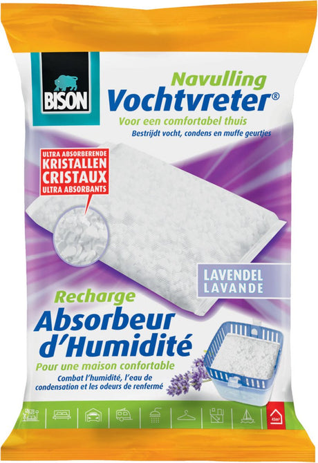 Bison Moisture Absorber® Nachfüllbeutel Lavendel 450 g, Lavendelduft, passend für Moisture Absorber®, gegen hohe Luftfeuchtigkeit, keine Batterie erforderlich, auch für Wohnwagen und Wohnmobile geeignet