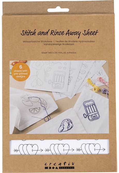 Wasserlösliche Stickbögen der Firma Creativ, dekorative Motive, A5, Blatt 148,5 x 210 mm, 6 Blatt 1 Box