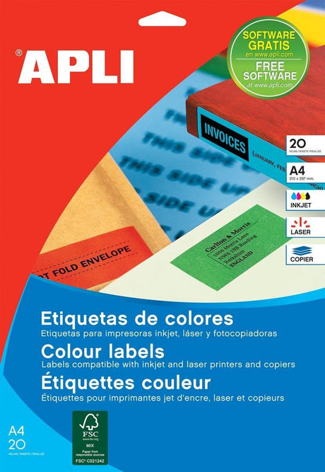 Apli-Aufkleber, Etiketten, 70 x 37 mm, grün, A4, 20 Blatt