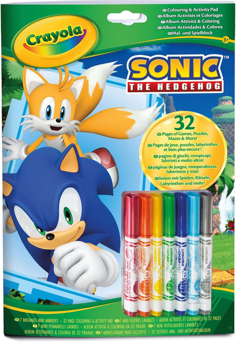 Crayola – Malbuch – Sonic – 32 Malseiten und 7 waschbare Mini-Filzstifte