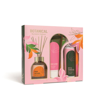 Source Balance Botanicals Bade-Geschenkset, reine Lotus-Duftstäbchen, Duschgel und Körperlotion