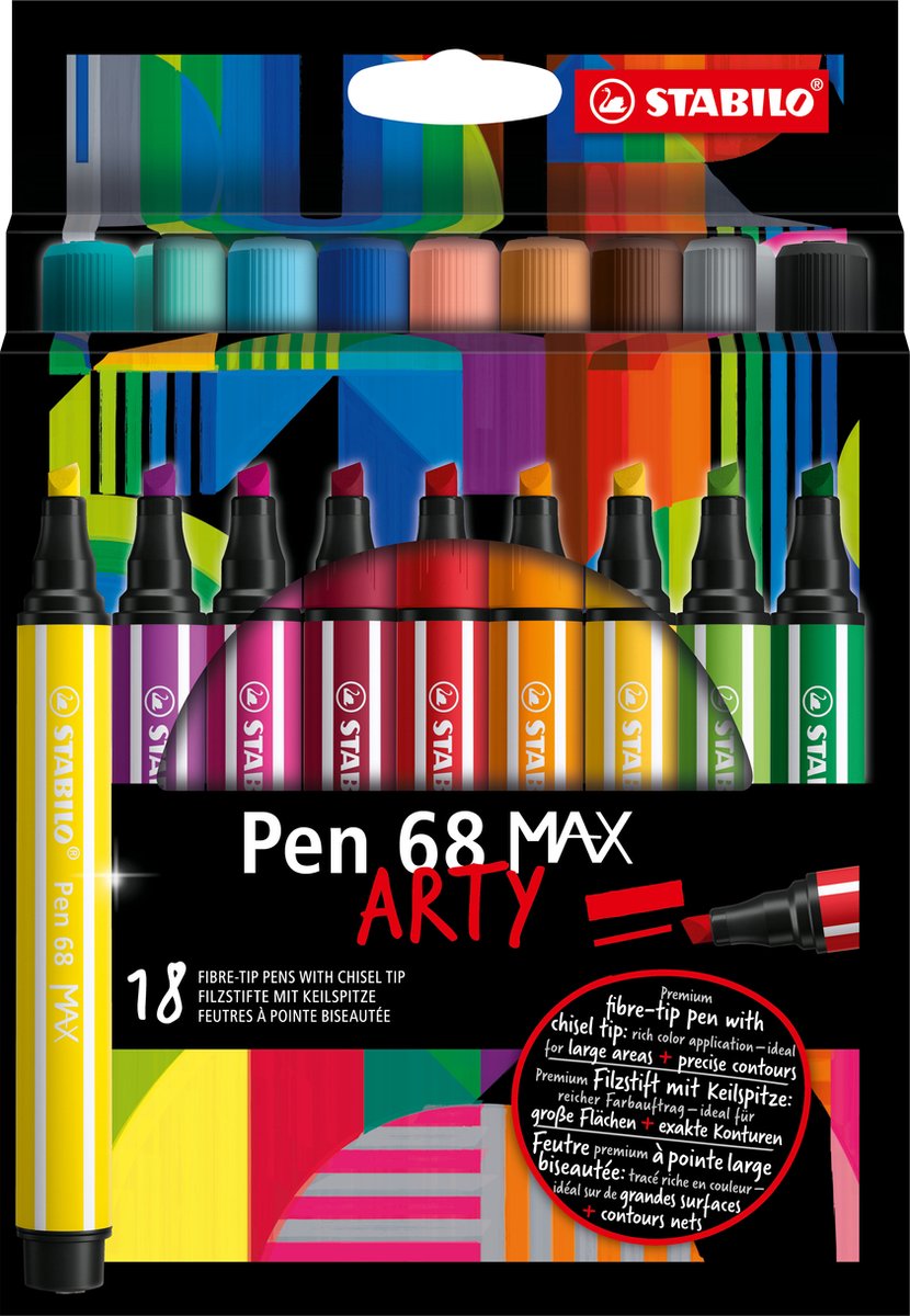 Stabilo Pen 68 Max Arty – Filzstift mit dicker Keilspitze – Set mit 18 Stück